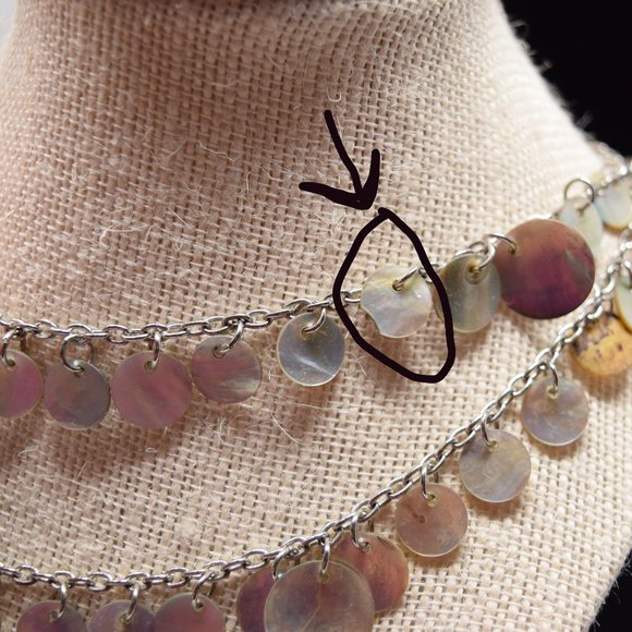 Reversible Double Layer Shell Round Disc Necklace Abalone Silvertone - Picture 8 of 12